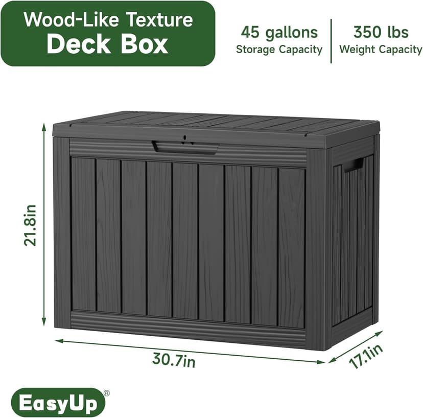 45 Gallon Outdoor Storage Box, Resin Waterproof UV-Resistant Deck Box, Reinforced Stability for Patio, Garden, and Poolside, Striped Black