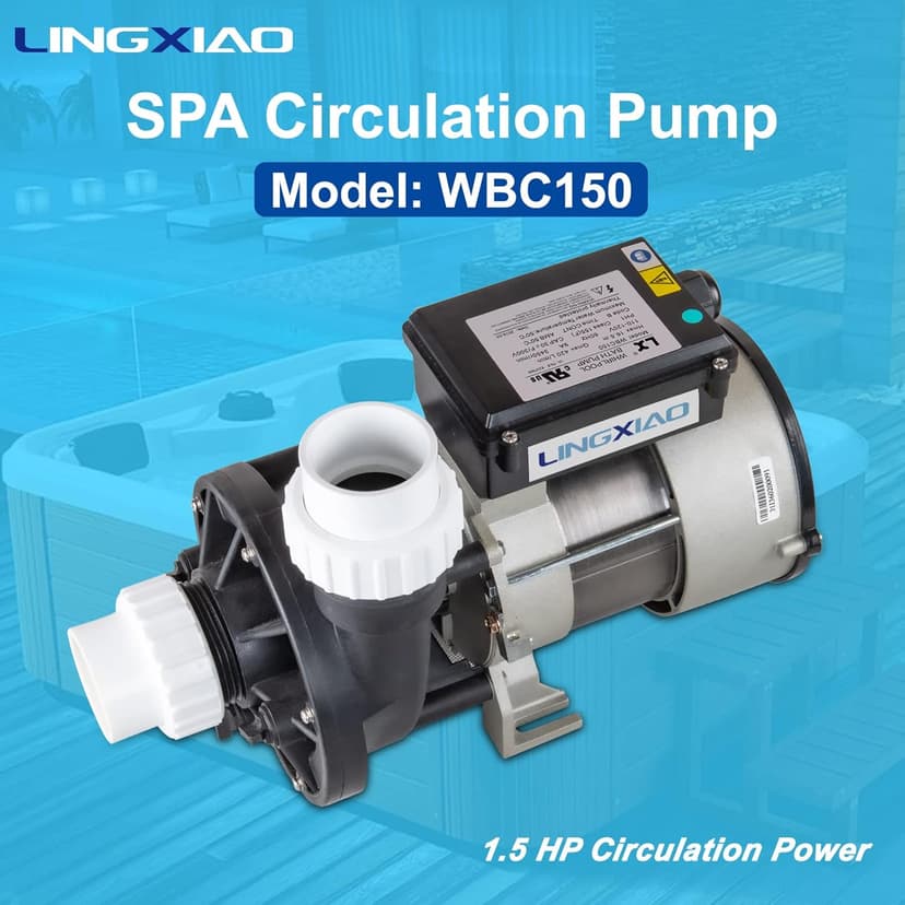 Hot Tub Bath Pump; LX Pump Motor, 110V, 9Amps, 1.5" Port, 116GPM Flow Rate (Model: WBC150)