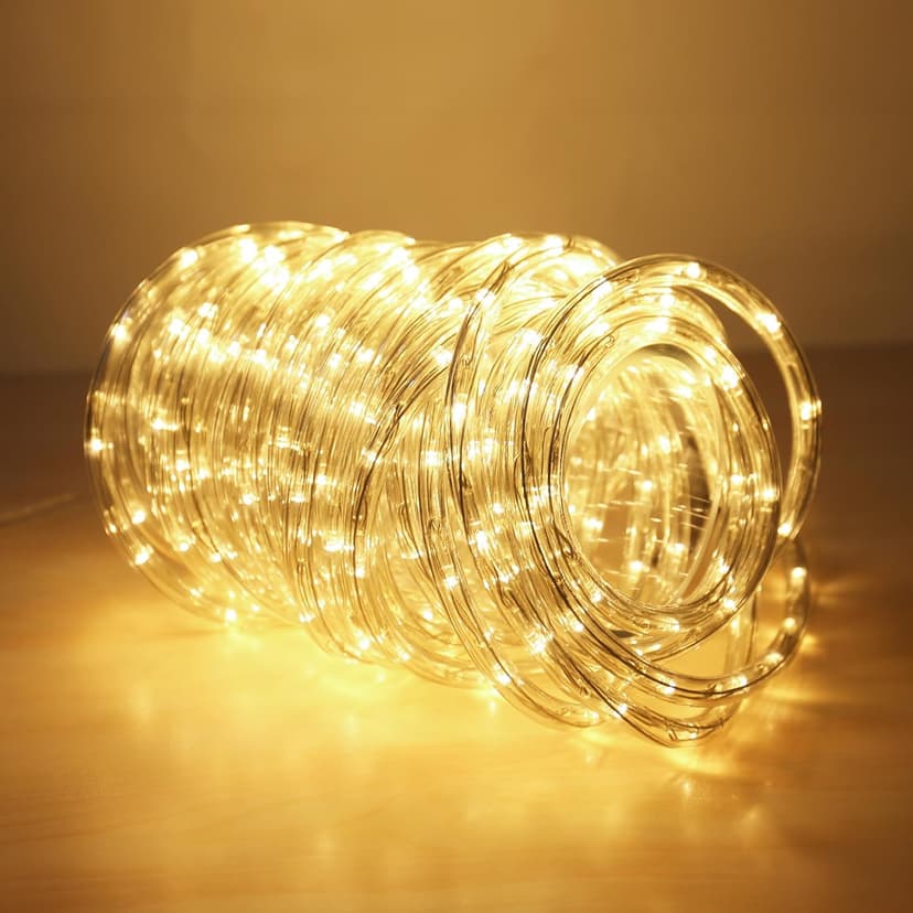 LE 33ft 240 LED Rope Lights Outdoor, Upgraded 2700K Warm White, 24 Volts Connectable, Classic 3/8 inch Clear Tube, Waterproof String Lights for Outside Patio Deck Railing Stair Fence Yard Landscape
