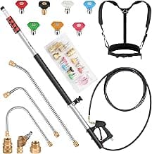 24 FT Gutter Cleaning Tools from The Ground - Telescoping Pressure Washer Wand - Gutter Cleaner Attachment with Power Washer Extension Wands, 7 Spray Nozzle Tips, 2 Hose Adapters and Support Belt