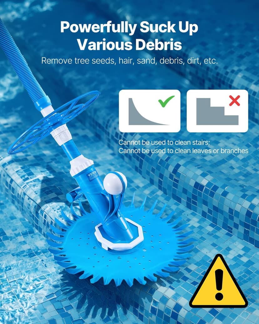 VEVOR Suction Pool Cleaner, Automatic Pool Vacuum Cleaner, Suction Side Automatic Pool Cleaner, Suction Vacuum Pool Sweeper with 12 Hoses, for In-ground Pool and Above-Ground Pool Up to 20 x 35 ft