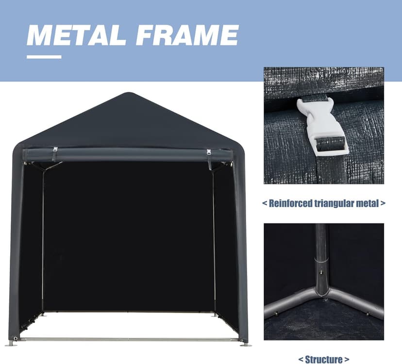 MELLCOM 5 x 7FT Carport Storage Shed, Heavy Duty Outdoor Storage Shed with Rolled up Zipper Door, Carport Canopy for Motorcycles, Bikes and Outdoor Tools