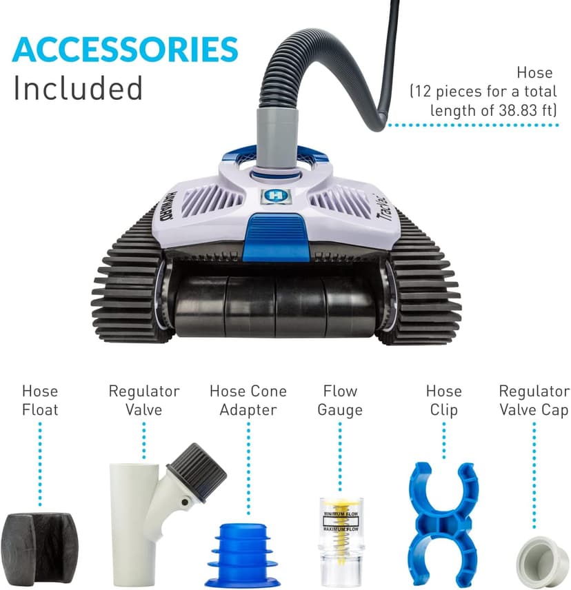 Hayward TracVac Lightweight Automatic Suction Vacuum Cleaner with Hose and Valve for In Ground Swimming Pool Maintenance, White