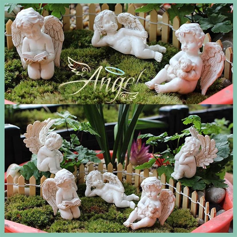 5 Pcs Little Angel Statues Miniatures Garden Stakes Resin Flower Pot Decoration Miniature Garden Planters Angel Figurines Decor