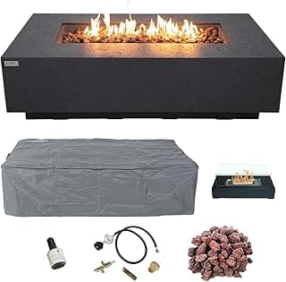 AMS Fireplace | Madison 60"x32" Rectangular Concrete Natural Gas Fire Pit Table | Dark Gray | Travertine (coarse) Texture Surface | Outdoor Patio Heater Electronic Ignition Outside Backyard Fireplace
