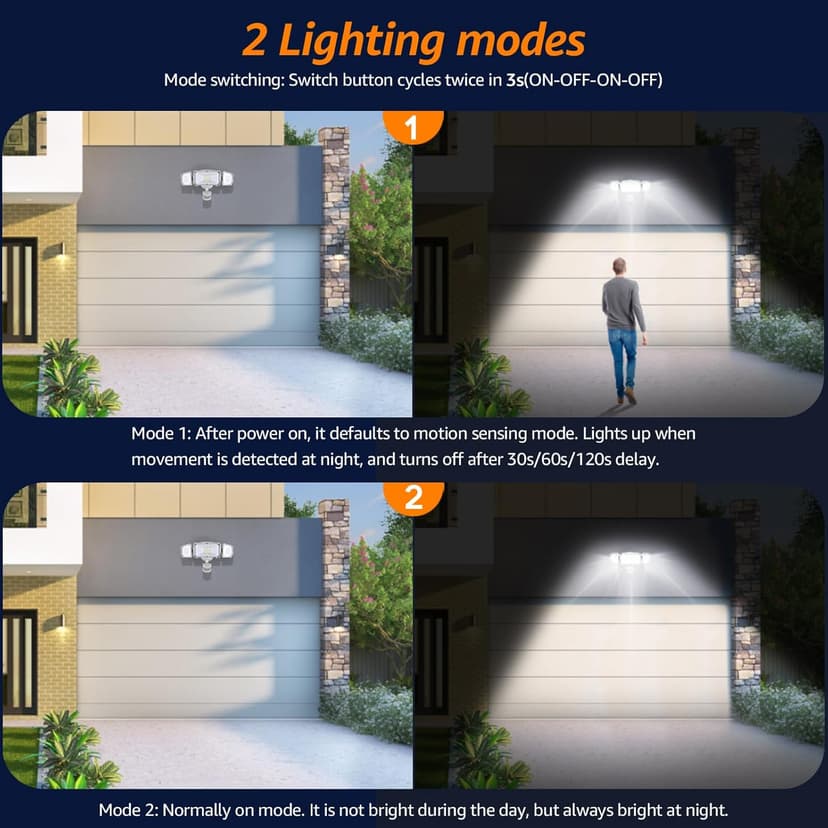 HGGH Motion Sensor Outdoor Lights – Flood Lights Outdoor Security Light, LED Floodlights IP65 Waterproof 6000K 38W 4200LM with 3 Adjustable Heads, Exterior Light for House, Backyard, Porch