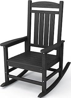KINGYES Outdoor Rocking Chairs, HDPE All-Weather Patio Rocking Chairs High Back Porch Rocker for Adult, Black