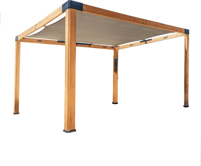 Backyard Discovery Brendan 12' x 10' Modern Cedar Wood Pergola Kit with Heavy-Duty Sun Shade Sail Screen Canopy, PowerPort, High-Wind Rating for Outdoor Patio, Garden, Deck, and Entertaining