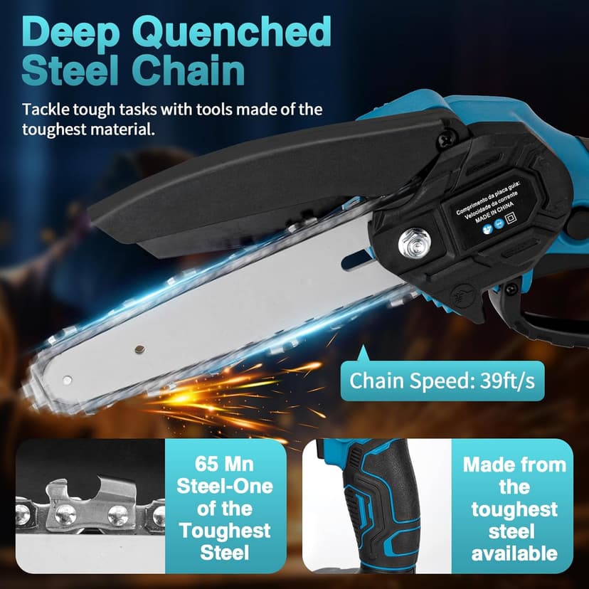 6-Inch Mini Electric Chainsaw Cordless, 1500mAh Lightweight Battery with Safety Lock & Low Noise, Handheld Chainsaw for Tree Trimming, Gardening, Camping - Senior/Ladies-Friendly Gift