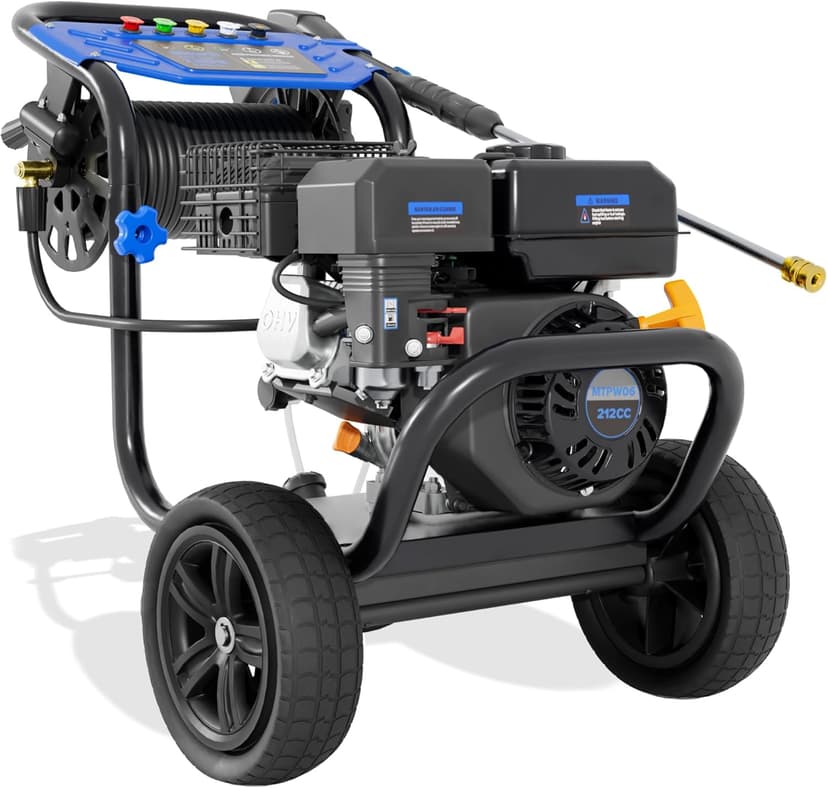 3600PSI Gas Pressure Washer, 2.3GPM Heavy-Duty High Power Washer with 212CC Engine, 5 Quick-Connect Nozzles, 30ft High-Pressure Hose & Hose Reel, Maintenance-Free Aluminum Axial Cam Pump