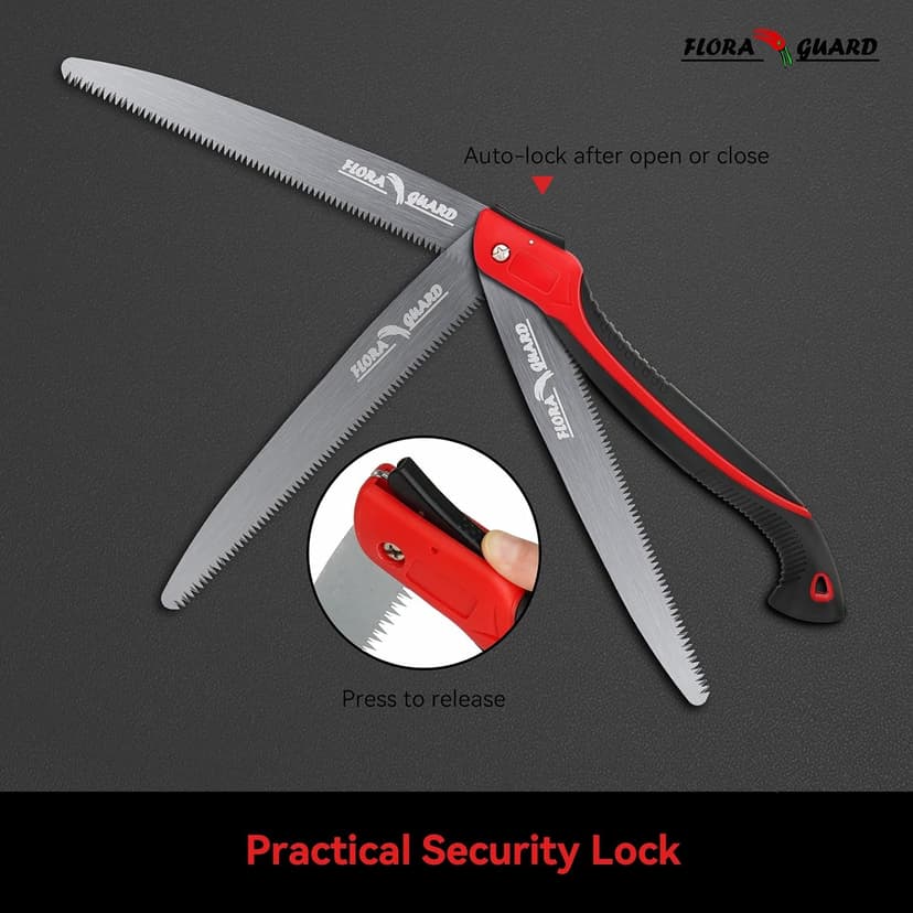 FLORA GUARD 10-Inch Folding Hand Saw, Heavy Duty Pruning Saw with Multi-Level Razer Teeth for Wood Cutting, Tree Trimming, Professional Camping Gardening Tools (Red-10")