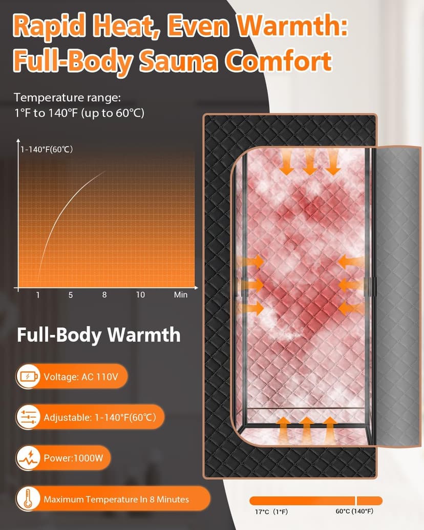 Portable Steam Sauna for Home: Full Body Sauna Box with 3L 1000W Steamer, 9Levels, Remote Control, Folding Chair, Saunas Tent for Gym, Pilates, Spa, Indoor, Outdoor, 36" x 36" x 71", Black & Brown