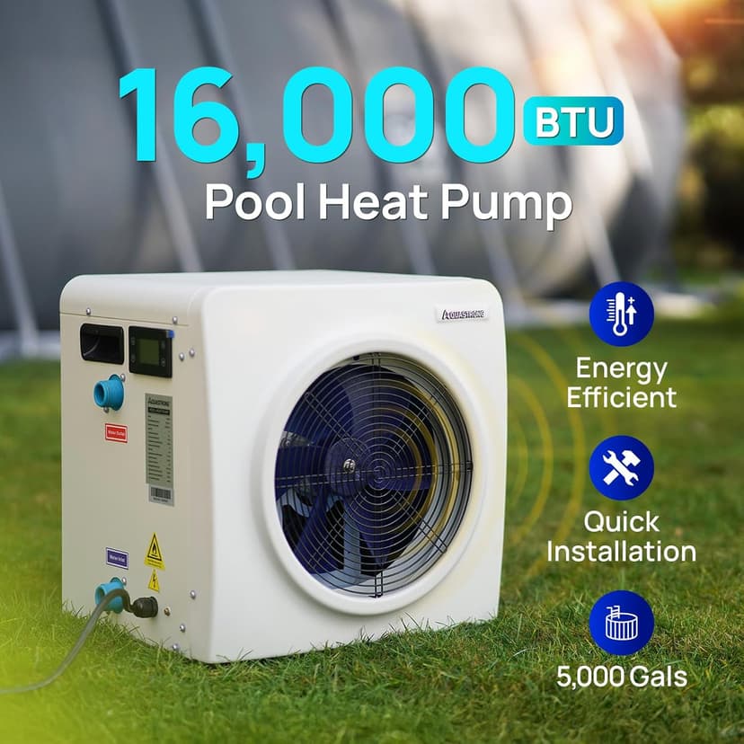 Aquastrong 16,000 BTU Swimming Pool Heat Pump Electric Pool Heater for Above Ground Pools Up to 5,000 Gallons, Heating and Cooling Pool Heater 120V