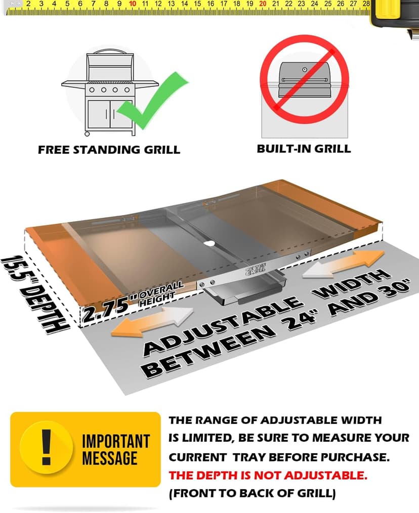 Grease Tray with Catch Pan - Dyna Glo Grill Replacement Parts, Universal Drip Pan for 4/5 Burner Gas Grill Models from Dyna Glo, Nexgrill, Expert Grill, Kenmore, BHG and More (24"-30")