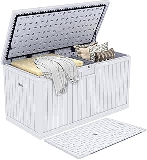 DWVO 230 Gallon Double-Wall Deck Box with Divider, XXL Extra Large Resin Outdoor Storage Box, Lockable & Waterproof, Double as Seating, 1000lbs Capacity (Grayish-White)