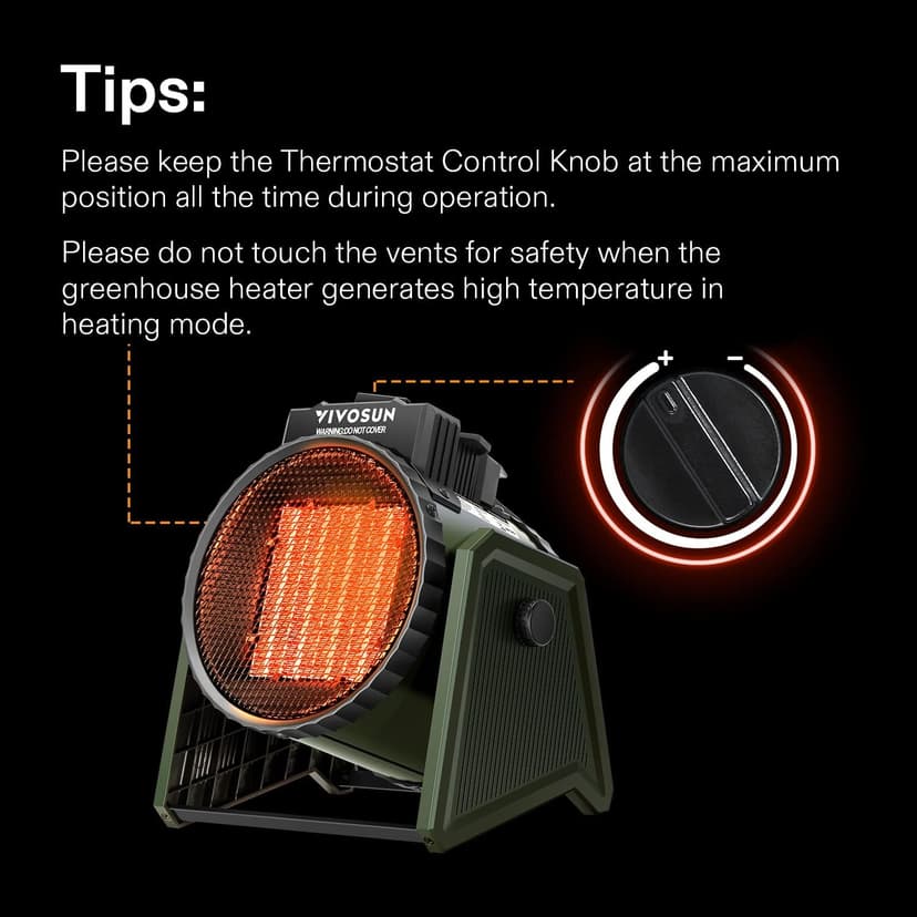 VIVOSUN Portable Greenhouse Heater, 1500W/750W Electric Heater, 3 Modes for Fast Heating, Overheat Protection, Dustproof Design for Grow Tents, Patios & Outdoors