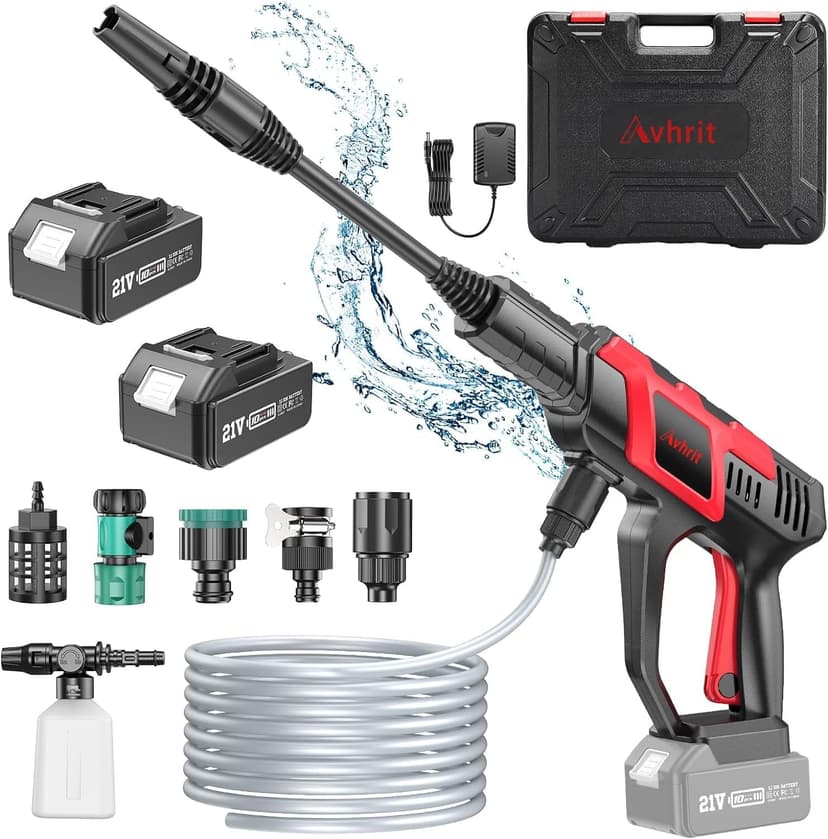 Cordless Pressure Washer - 1100 PSI BRUSHLESS Portable Cleaner with 2X 4.0Ah Batteries,3 Faucet Adapters,Garden Hose Connector,2 Adjustable Modes with 0-180° Nozzle,Car Washing Gun/Patios/Boats