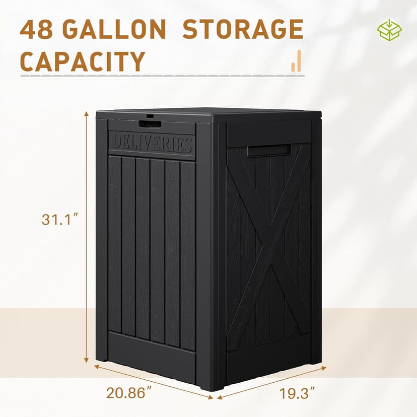 Devoko 48 Gallon Package Delivery Box Outdoor Secure Lockable, Waterproof Deck Box PP Material Storage Container for Porch, Deck (Black, 48 Gallon)