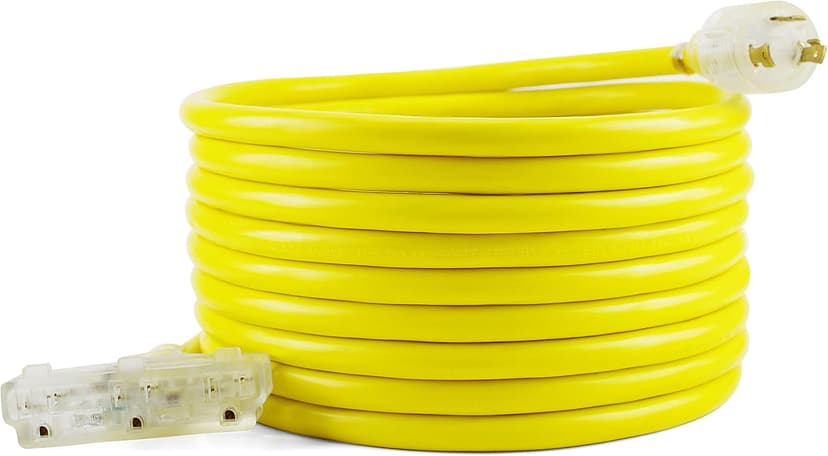 HENGYI L5-30P to Three NEMA 5-15R Heavy Duty Generator Cord,Extension Cord Adapter Plug,Generator Power 3750 Watts,Generator Locking Power Cord with UL Listed 30A 125V,Yellow,25TF