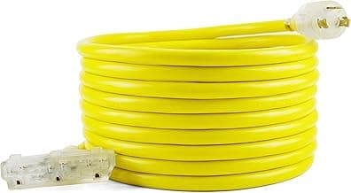 HENGYI L5-30P to Three NEMA 5-15R Heavy Duty Generator Cord,Extension Cord Adapter Plug,Generator Power 3750 Watts,Generator Locking Power Cord with UL Listed 30A 125V,Yellow,25TF