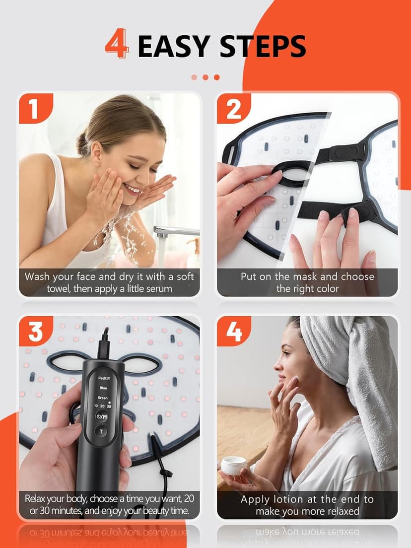 Red Light Therapy Mask for Face, 8 Mode Facial Skin Care Mask, 288 Lamp Red Light Therapy Mask at Home, 660nm&850nm Infrared Light Therapy Mask with Timer Remote Control, Relife