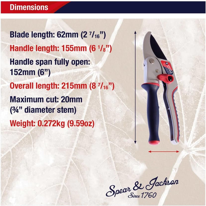 Spear & Jackson 6458RS Razorsharp Ratchet Anvil Pruners / Pruning Shears with Rotating Ergonomic Handle, Blue, 21.5 x 6.5 x 2.5 cm