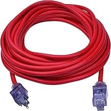 Clear Power 50 ft Heavy Duty Extreme Cold Weather Outdoor Extension Cord 12/3 SJTW, Lighted Connector, Red, Water & Weather Resistant Flame Retardant, 3 Prong Grounded Plug, DCOC-0107-DC