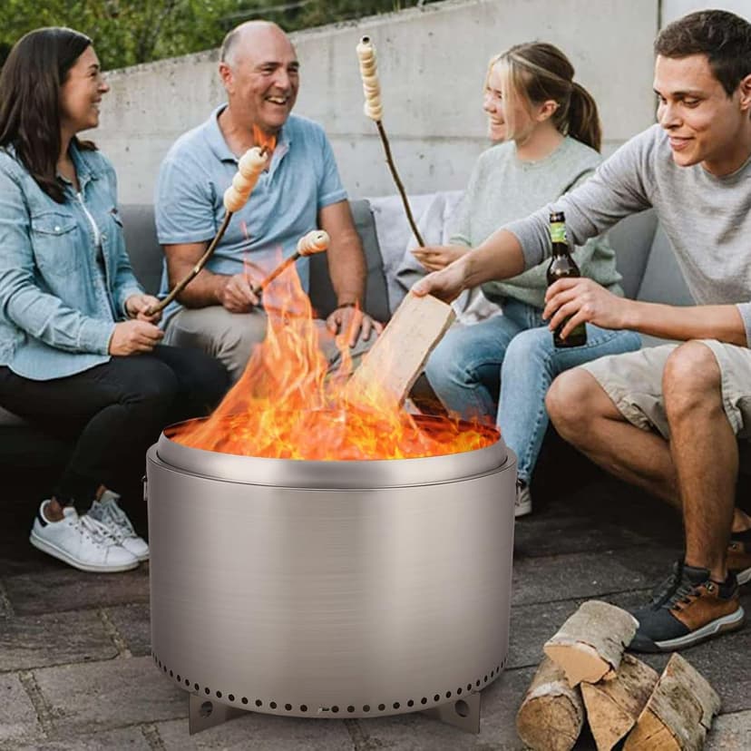 27" Smokeless Fire Pit with Air Switch, Wood Burning Portable Stainless Steel Outdoor Firepit with Removable Stand & Stove Hook, Ash Pan, for Camping Backyard Patio Picnic, H: 20 in, 35 lbs