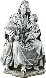 Avalon Gallery Garden Statue - Stone Resin Indoor/Outdoor Catholic Sculpture, 16.5" Tall, Jesus with Children