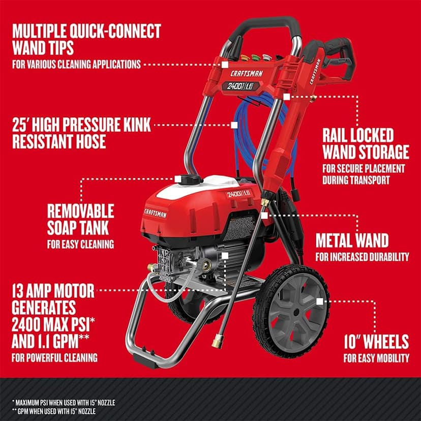 CRAFTSMAN Electric Pressure Washer, Cold Water, 2400-PSI, 1.1-GPM, Corded (CMEPW2400)