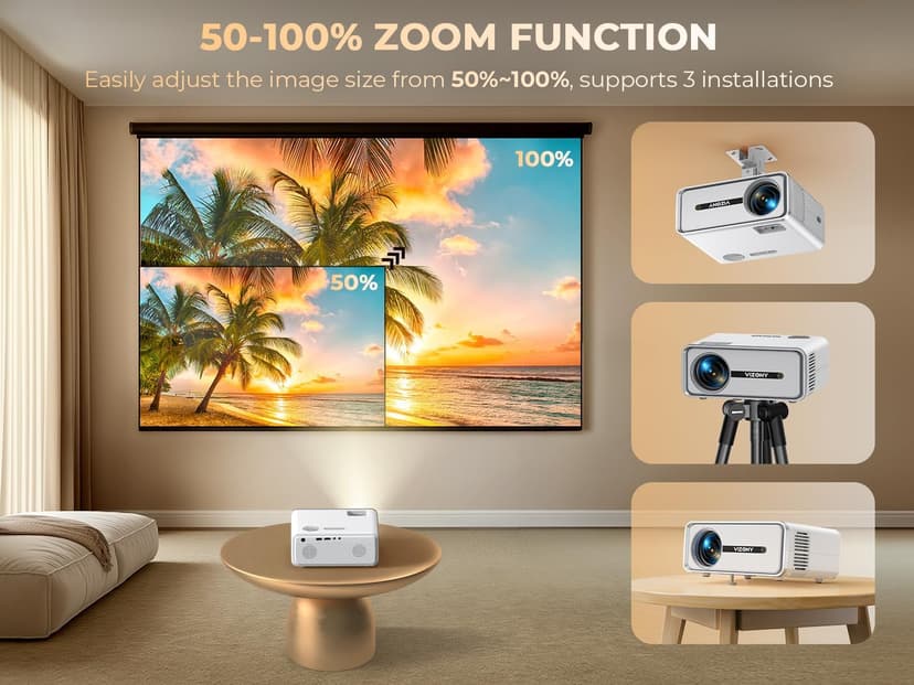 Mini Projector with WiFi and Bluetooth, 450ANSI 1080P FHD Home Movie Projector, Portable Outdoor Projector with 250" Display+Zoom, Compatible w/Phone//Laptop/TV Stick-Indoor&Outdoor