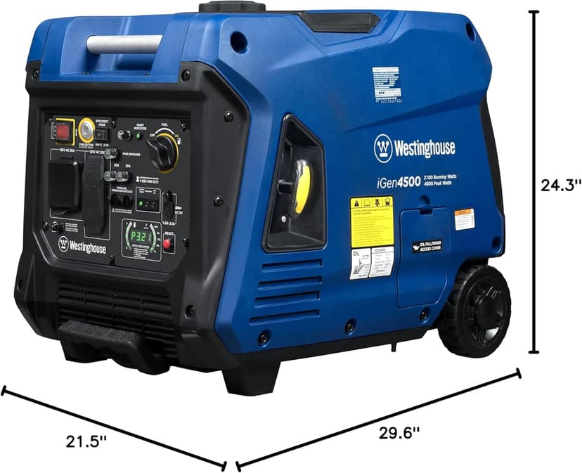 Westinghouse 5000 Peak Watt Super Quiet Portable Inverter Generator, Remote Electric Start with Auto Choke, Wheel & Handle Kit, RV Ready, Gas Powered, Parallel Capable