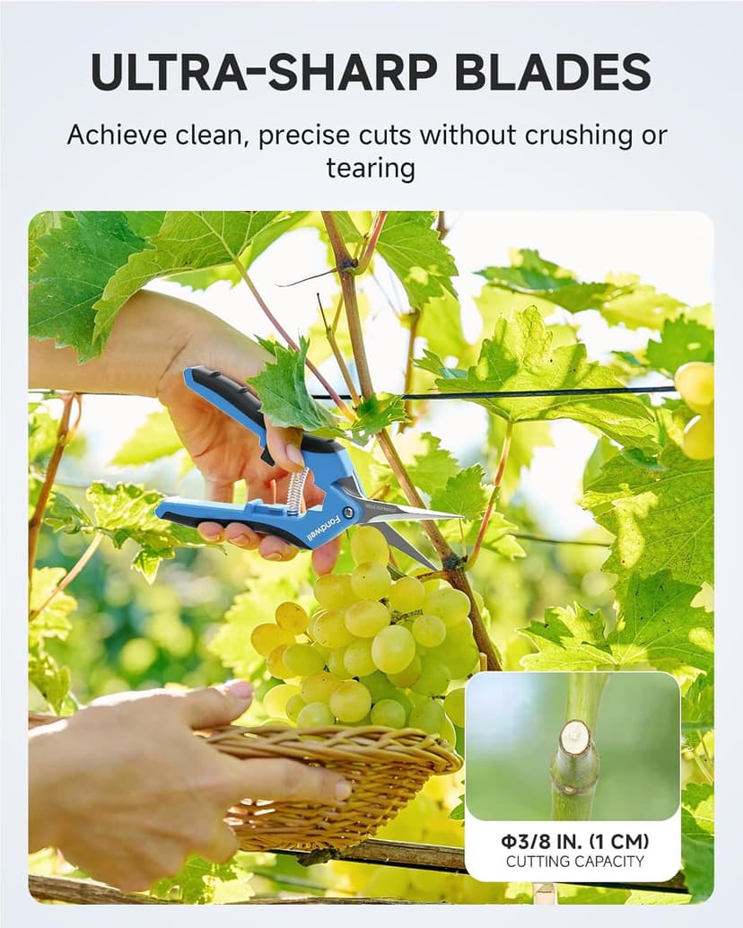 Fondwell 6.5" Pruning Shears Trimming Scissors: Small Garden Snips with Micro Tip - Plant Clippers of High Cutting Efficiency