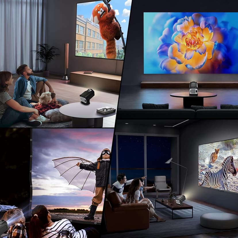 Projector 1080P Full HD, 4K Projector with 180° Rotation, Built-in App Portable Projector WiFi 6 & Bluetooth 5.2 Support,Featuring Auto Keystone Correction,HDMI/USB Connectivity Projector Black