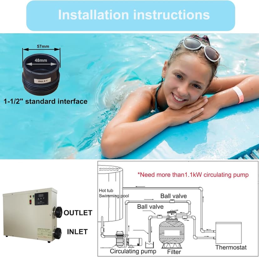 Pool Heater-11KW 220V Upgrade Thermostat Electric Swimming Pool Heater,Digital Touch Display Energy Efficient Pool Water Heater for Spas, Bathtubs and Above Ground in-Ground Pools. (Upgrade 220 11KW)