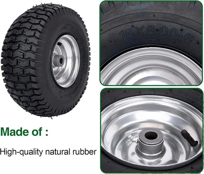 15x6.00-6 Lawn Mower Tire and Wheel Front Tire Compatible with John Deere Craftsman Husqvarna Riding Mowers Lawn Tractors