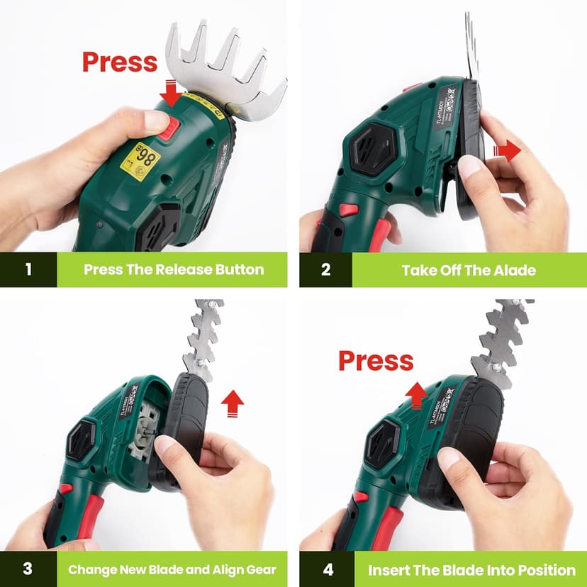 Hedge Trimmer, Cordless Grass Shear & Electric Shrub Trimmer - 2 in 1 Handheld Grass Cutter, Hedge Shear for Garden, Lawn, Rechargeable Lithium-Ion Battery and Type-C Cable Included