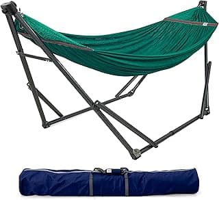Tranquillo Foldable Hammock Stand, Collapsible Camping Hammock and Stand Set, 600 lbs Capacity Double Hammock Stand for 2 Persons, Premium Steel Stand and Breathable Polyester Hammock Net, Peacock