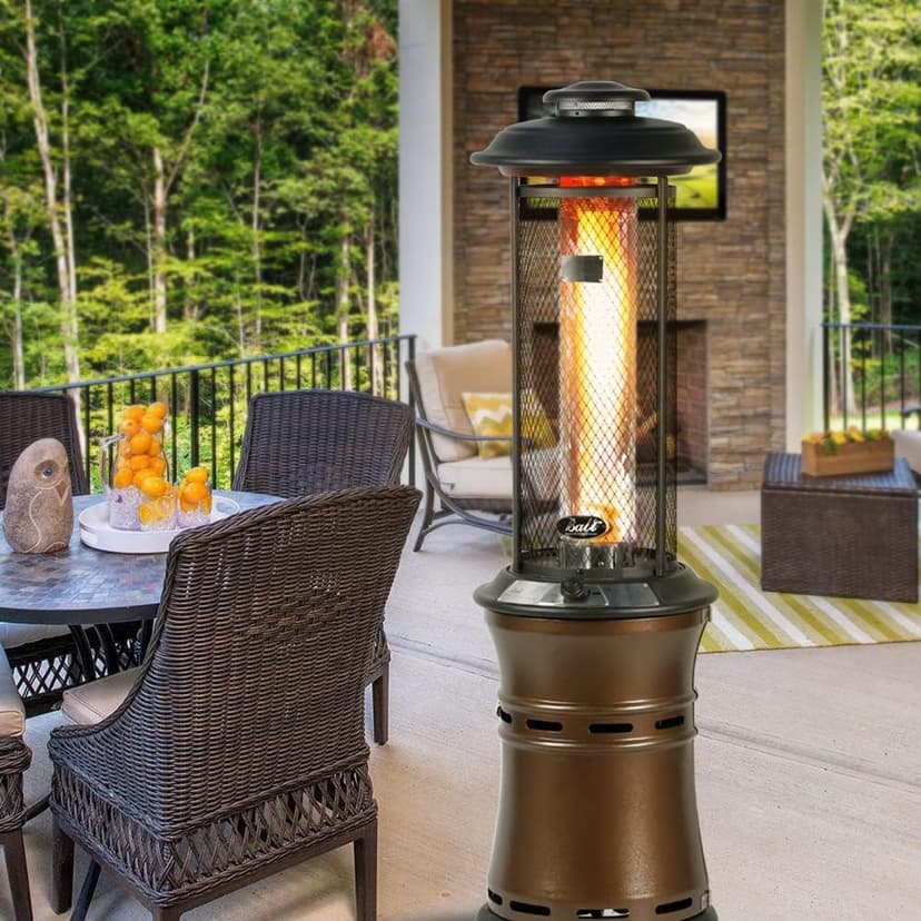 BALI OUTDOORS Gas Patio Heater - Floor-Standing Outdoor Commercial Heater, Round Dancing Flame, Wheels, Glass Tube, Suitable For Balcony, Veranda, BBQ Party