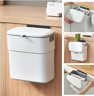 ELPHECO Hanging Trash Can with Lid 2.5 Gallon Kitchen Compost Bin for Under Sink, Plastic Wall-Mounted Garbage Can, Small Kitchen Trash Bin, Small Trash Can with Lid for Cupboard Countertop