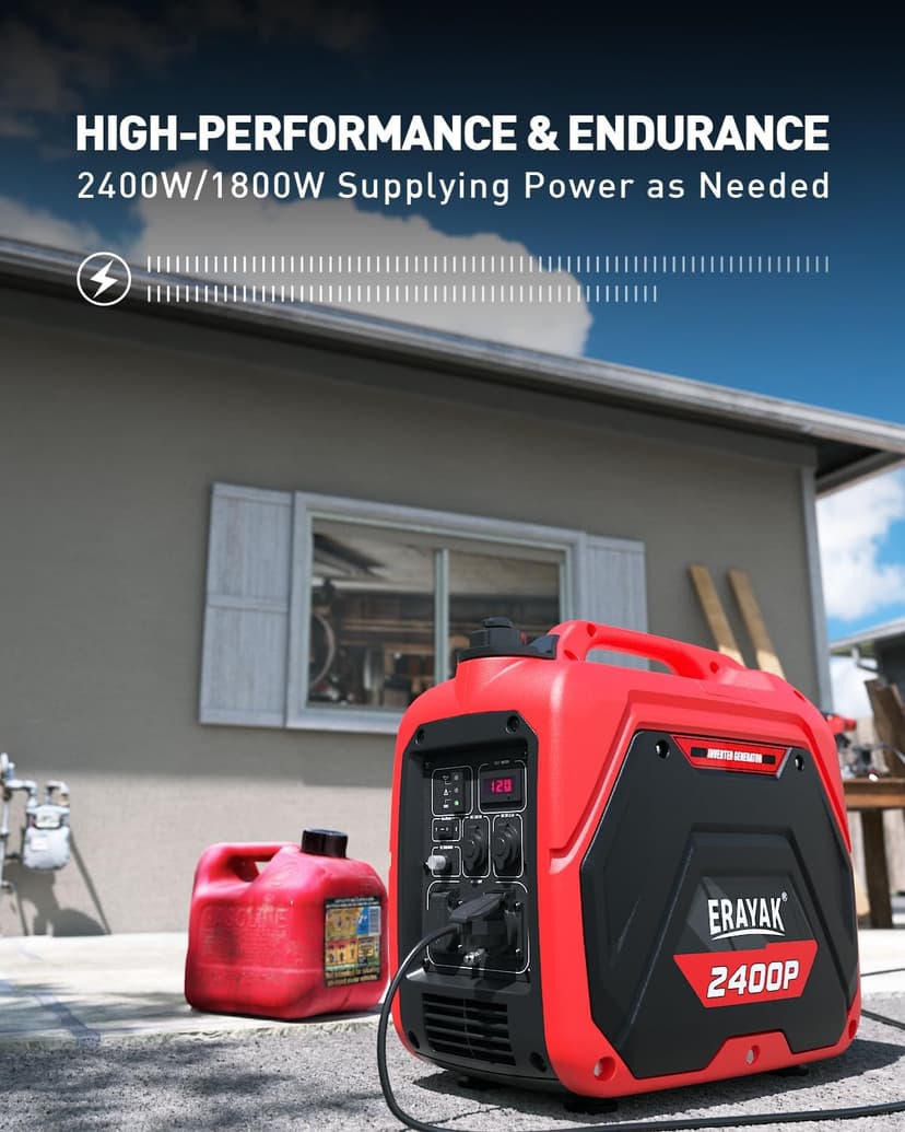 ERAYAK 2400W Portable Inverter Generator for Home Use, Super Quiet Small Generator for Camping Outdoor Emergency Power Backup, Gas Powered Engine, EPA Compliant