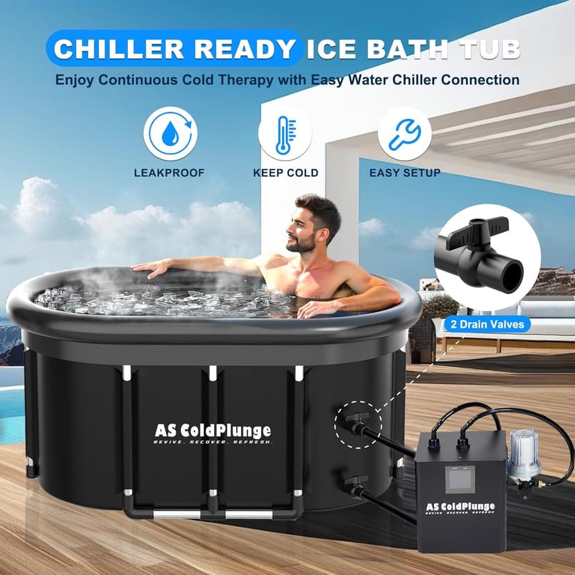 XXL Oval Ice Bath Tub for Cold Plunge, Portable Ice Pod with Lid, 148Gal Inflatable Ice Plunge Tub with 2 Drain Valves for Chiller Connection, Cold Therapy Recovery, Indoor Outdoor Use