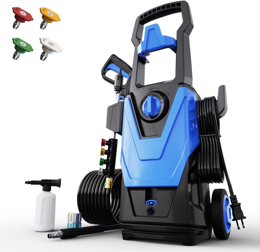 Electric Pressure Washer, 5000PSI 3.2 GPM Power Washer 2025 Upgraded with 55FT Cleaning Range, 4 Nozzles, Foam Cannon, High Pressure Cleaning Machine for Cars, Homes, Patios, Fences, Blue