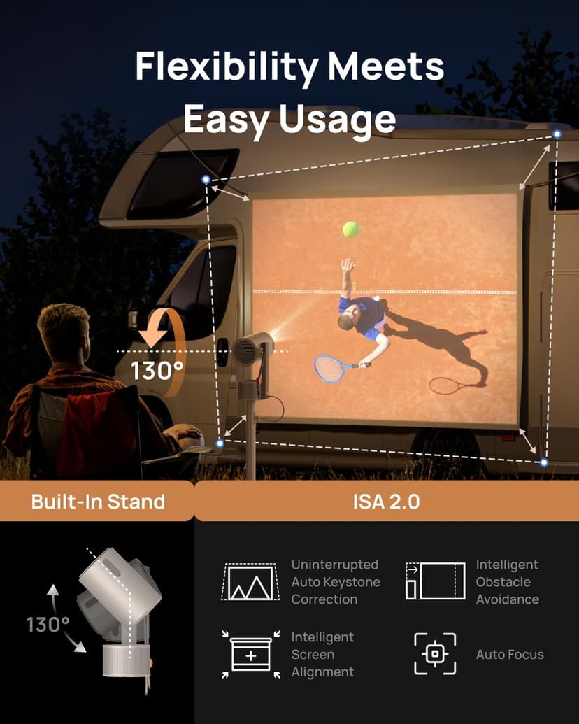 XGIMI MoGo 3 Pro NEW Outdoor Projector with PowerBase Stand, 2.5hrs Battery, Google TV with Licensed Netflix, Build-in Adjustable Stand, 450 ISO Lumens, ISA 2.0, 2 x 5W Harman Kardon