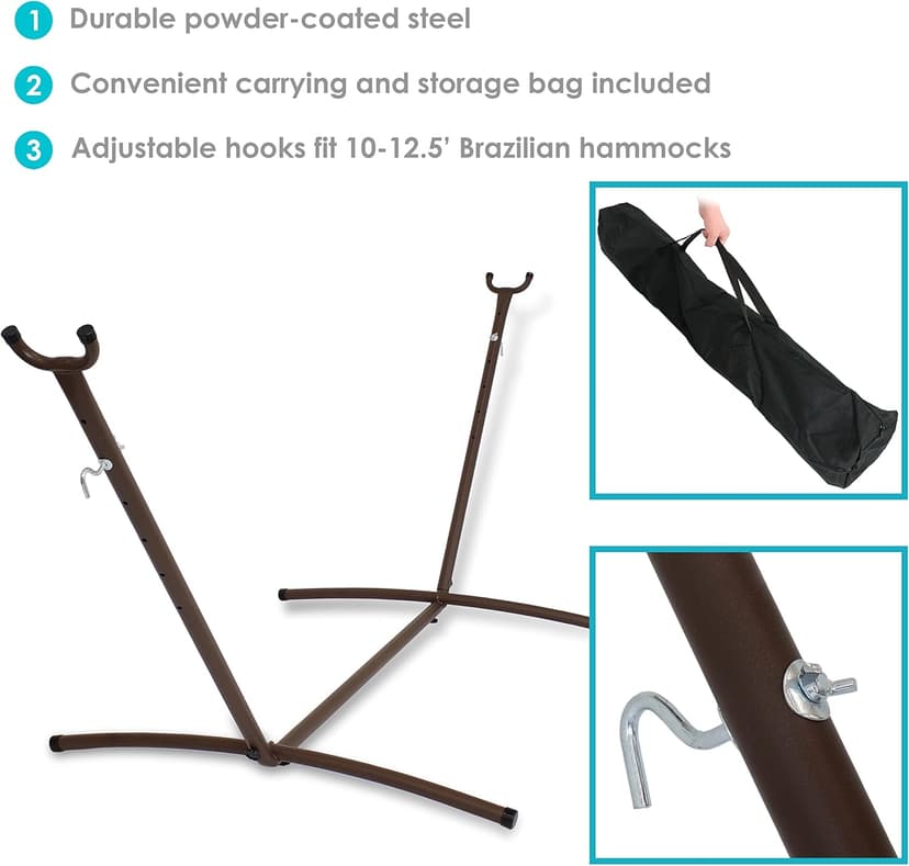 Sunnydaze Brazilian Portable Steel Hammock Stand for Outside with Carrying Case - 400-Pound Capacity Hammock Frame - Bronze Finish