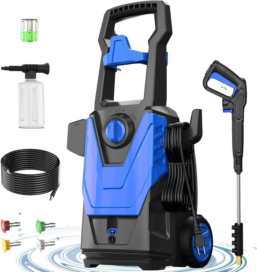 Electric Pressure Washer, 4800PSI Max 3.0GPM Power Washer Electric Powered with 20FT Hose, 35FT Power Cord, 4 Nozzles Foam Cannon High Pressure Washer for Car Patio Garden Fences(Bule)