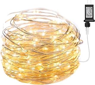 Minetom Fairy Lights Plug in, 33Ft 100 LEDs Waterproof Silver Wire Firefly Lights, Adaptor Included, Starry String Lights for Wedding Indoor Outdoor Christmas Patio Garden Decoration, Warm White