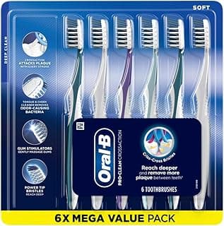 Oral-B Pro Health CrossAction All in One Soft Toothbrushes, Deep Plaque Fighter, Rounded Bristles Gentle on Teeth, Tongue and Cheek Cleaner, Gum Stimulators, 6 Count, Tooth Brush Pack