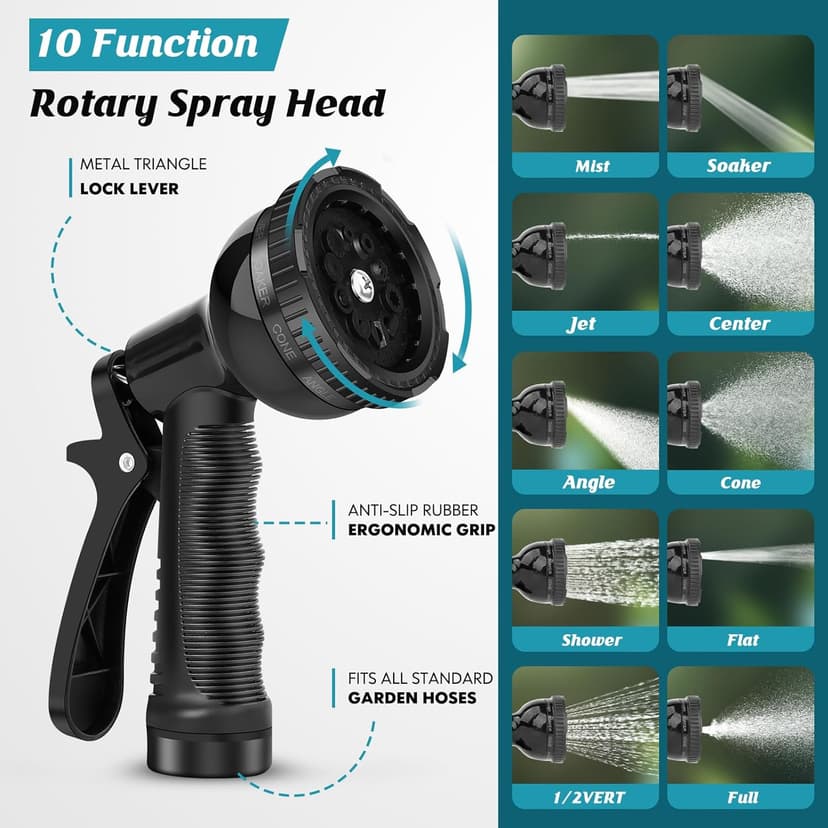 Garden Hose Non-Expanding 100ft, Flexible Garden Hose with 10 Function Hose Nozzle, Lightweight, Kink Free and Water Hose for Outdoor,Yard, Lawn, Car Wash, Marine,and Camper Use