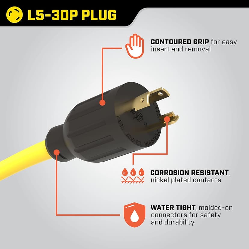 Champion Power Equipment 25-Foot 30-Amp 125-Volt Fan-Style Generator Extension Cord (L5-30P to three 5-15R)